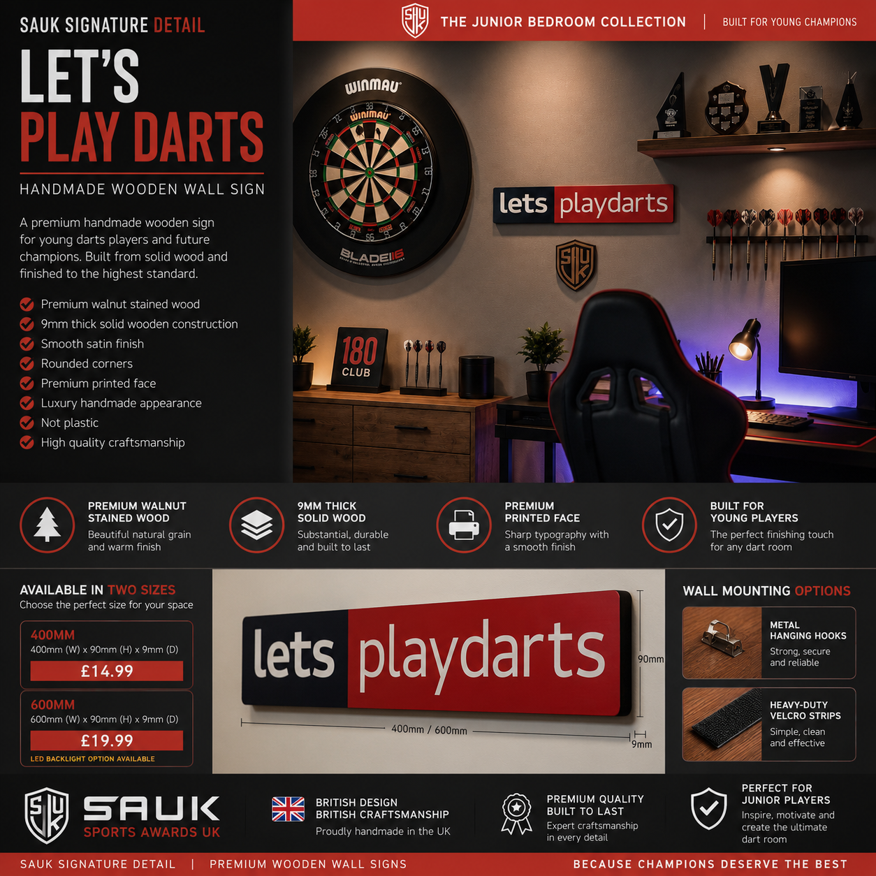 Darts classic “Let’s play darts” wooden plaque