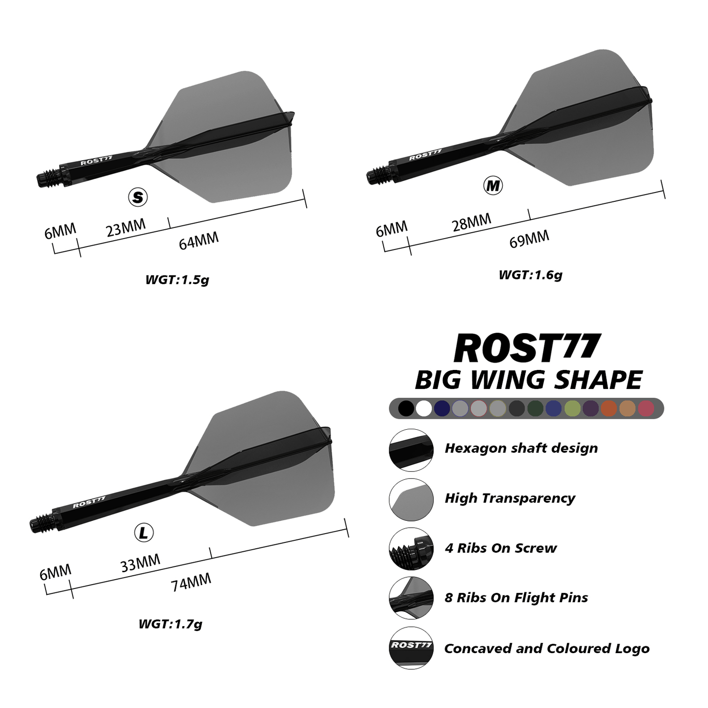 Cuesoul ROST 77 Transparent ORANGE Big Wing - Dart Flights